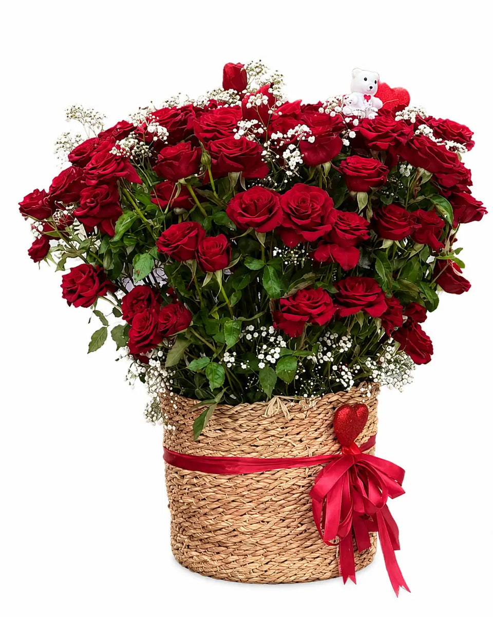 Custom Jumbo Red Rose Basket