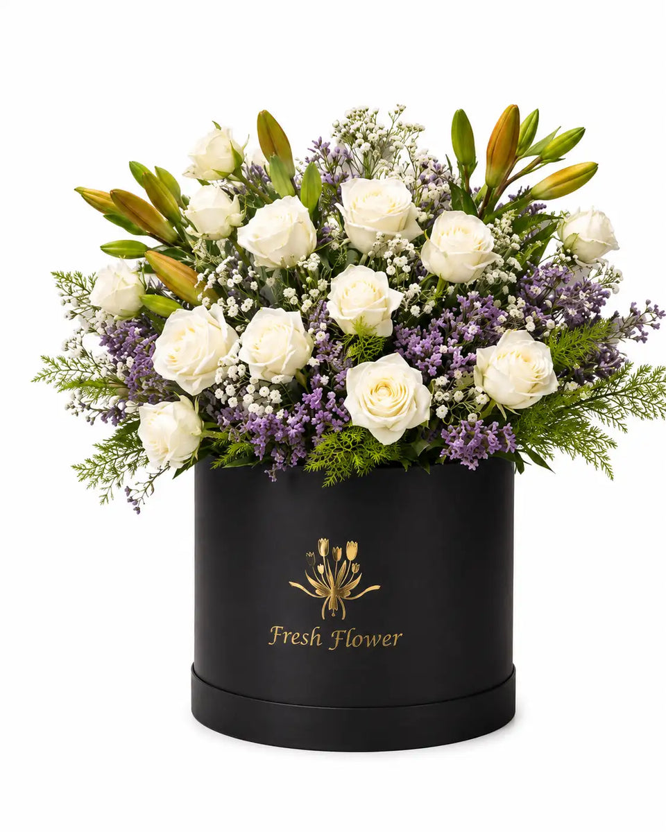 Fresh Cheerful White Rose & Lilies Box