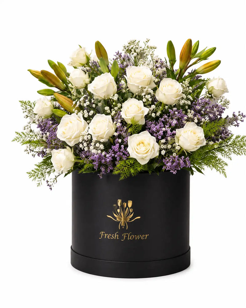 Fresh Cheerful White Rose & Lilies Box